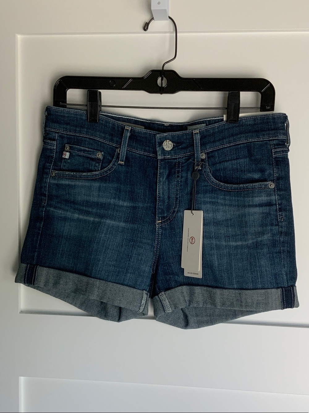 AG Adriano Goldschmied Dark Blue Rolled Cuff Denim Shorts
